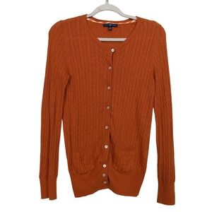Y2K‎ GAP Cable Knit Cardigan Sweater Sz M Orange Cotton Wool Lightweight Preppy